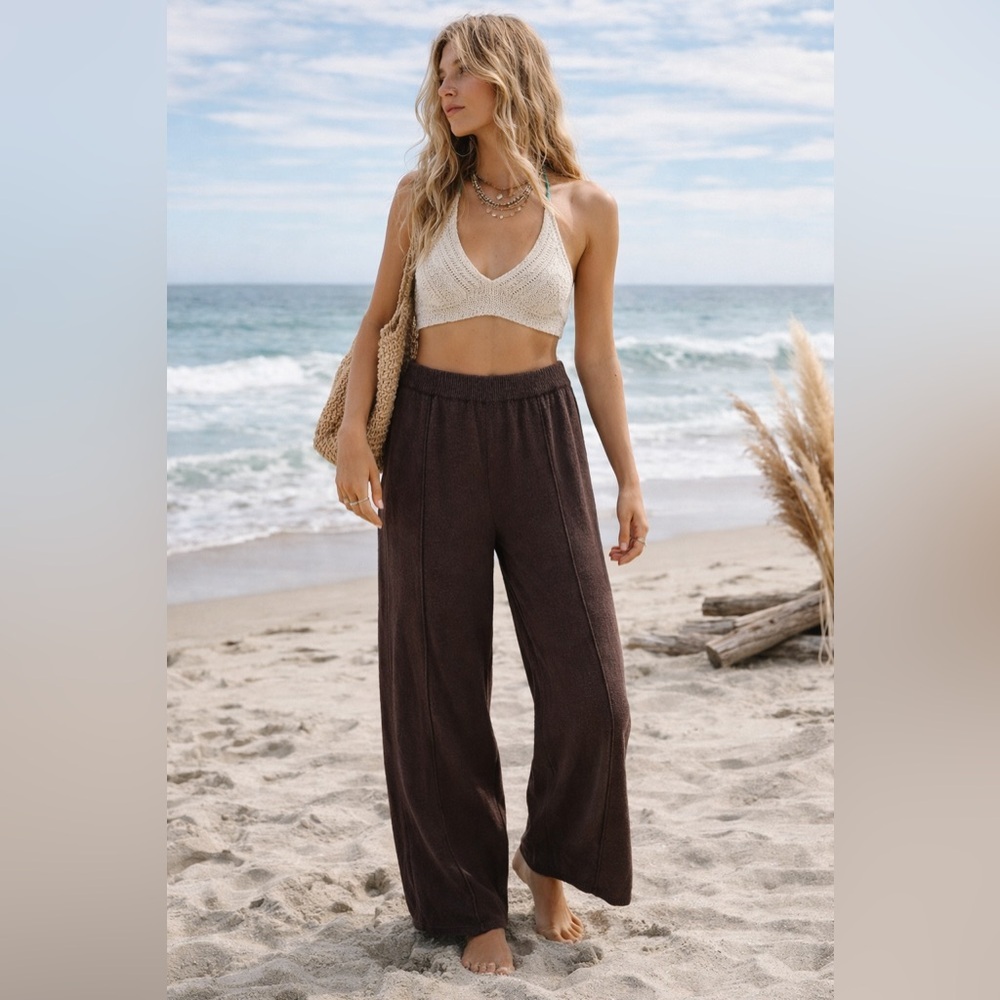 FP BEACH Free People Women's Brown Wide-Leg Pants Size L EUC